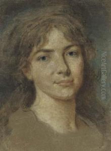 Portrait Of Young Woman, Bust-length Oil Painting by Claude Jean-Bapt. Hoin