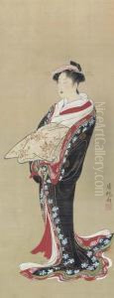 Standing Courtesan Oil Painting by Sakai Hoitsu