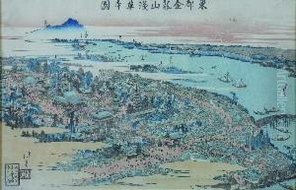 View Of The Asakusa Temple In Edo Oil Painting by Toyota Hokkei