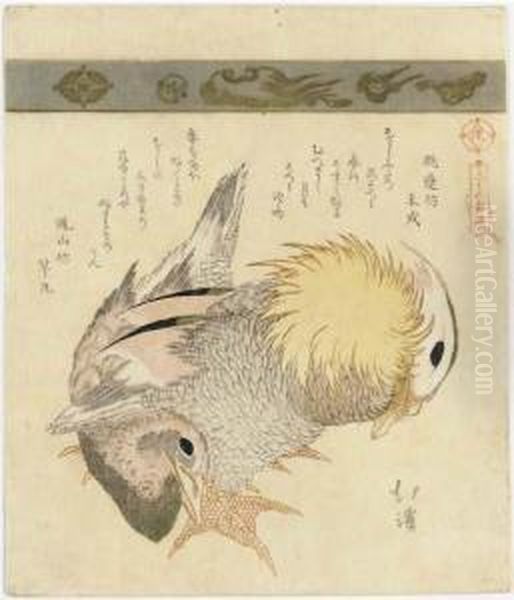 Pair Of Mandarin Ducks, From The
 Series Sanjurokkin Tsuzuki(collection Of Thirty-six Birds And Animals) Oil Painting by Toyota Hokkei