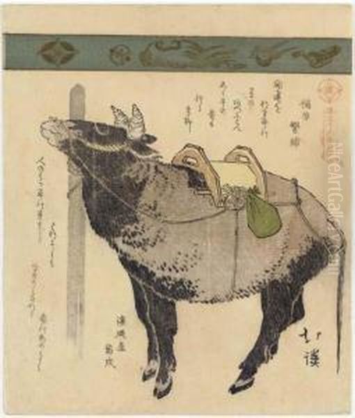 Tethered Ox, From The Series 
Sanjurokkin Tsuzuki (collection Ofthirty-six Birds And Animals) Oil Painting by Toyota Hokkei