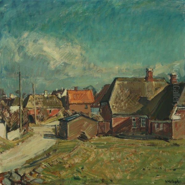 Landscape With Houses Oil Painting by Niels Holbak