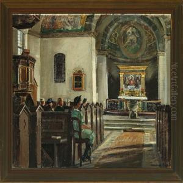 Church Interior, Vorfrelser Kirke Esbjerg Oil Painting by Niels Holbak