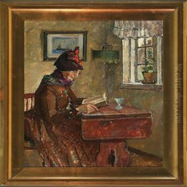 Woman From The Island Fano Reading Oil Painting by Niels Holbak