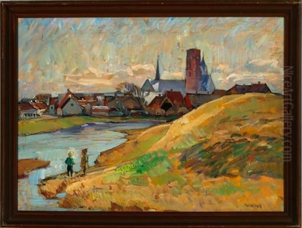 Autumn Scenery From Ribe Town, Denmark Oil Painting by Niels Holbak