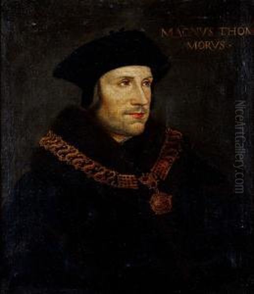 Portrait Of Sir Thomas More, Half-length,wearing The Collar Of Esses As Lord Chancellor Oil Painting by Hans Holbein the Younger