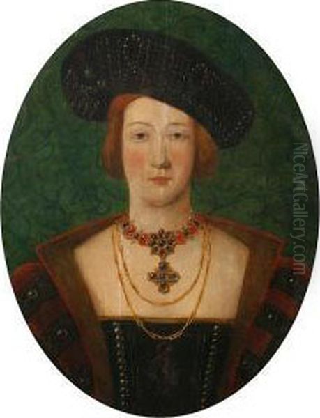 Portrait Of A Young Woman, Bust Length, In Ared And Black Dress With A Black Hat Oil Painting by Hans Holbein the Younger