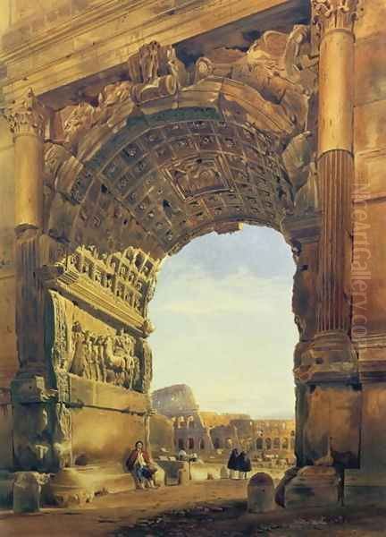 The Arch of Titus with the Colosseum, Rome Oil Painting by Thomas Hartley Cromek