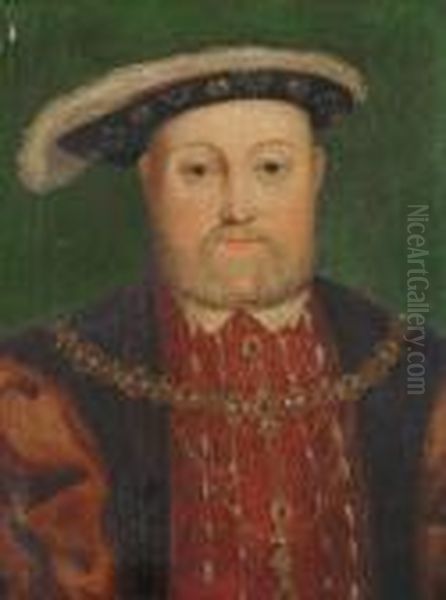 Portrait Of King Henry Viii, Bust-length, In A Fur-trimmed Robe And A Black Plumed Hat Oil Painting by Hans Holbein the Younger