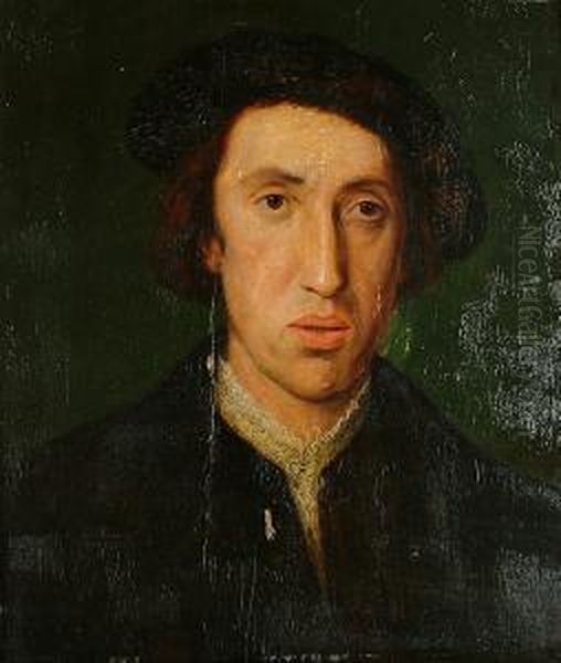 Portrait Of A Gentleman, Bust Length, In A Black Cap And Coat Oil Painting by Hans Holbein the Younger