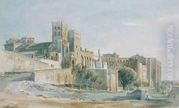 The Cathedral and Palace of the Popes, Avignon, 1836 Oil Painting by Thomas Hartley Cromek