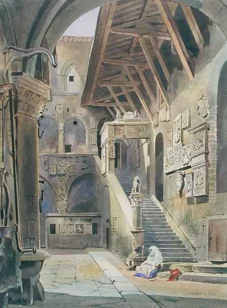 Court of the Bargello, Florence, 1839 Oil Painting by Thomas Hartley Cromek