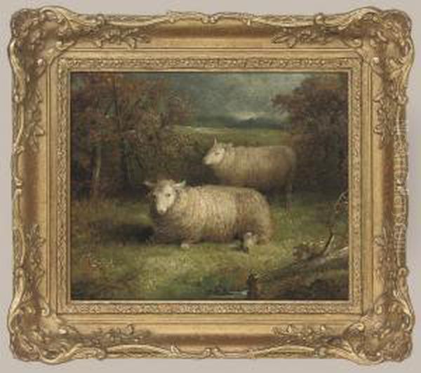 Sheep In A Landscape Oil Painting by Abel Hold