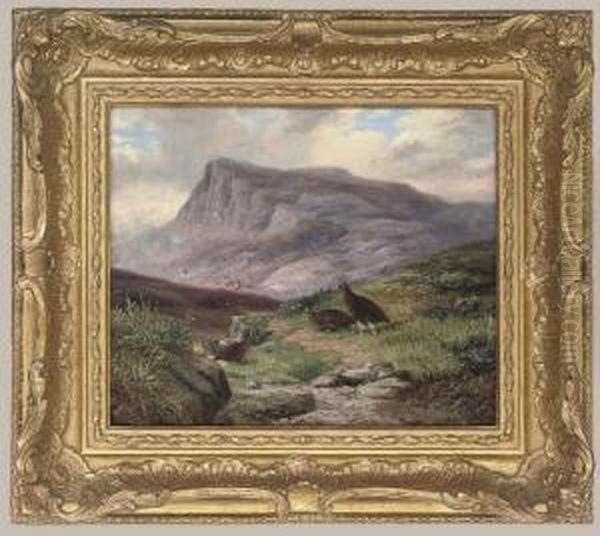 Grouse In A Highland Landscape Oil Painting by Benjamin, Ben Hold