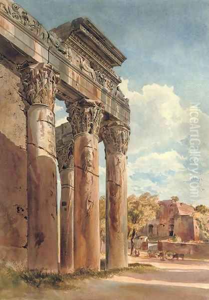 The Temple of Antoninus and Faustina in the Forum, Rome Oil Painting by Thomas Hartley Cromek