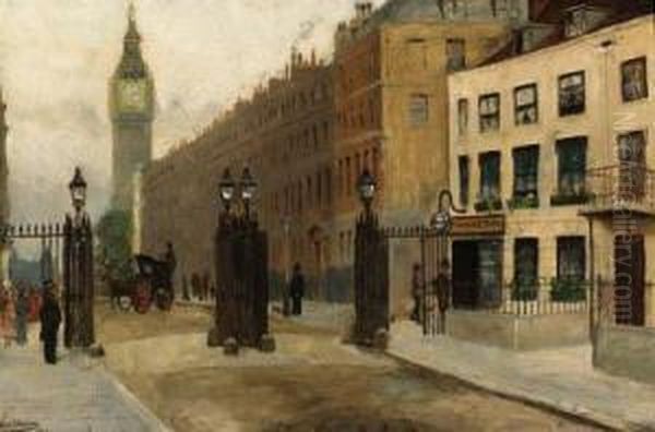 Storey's Gate And Great George Street Looking Towards Big Ben Oil Painting by Albert William Holden