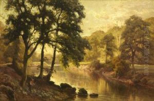 An Angler Under The Trees Oil Painting by Edward Henry Holder