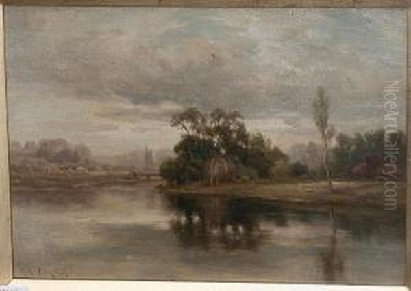 River Landscape Oil Painting by Edward Henry Holder