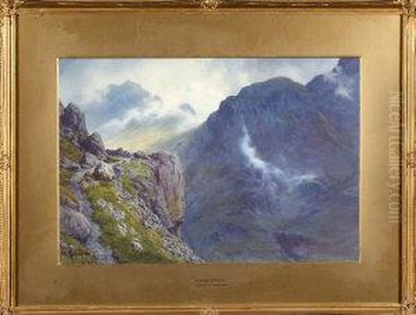 Rising Mists: Nearing The Summit Of Styhead Pass From Wastwater Side Of The Great Gable Oil Painting by Edward Henry Holder