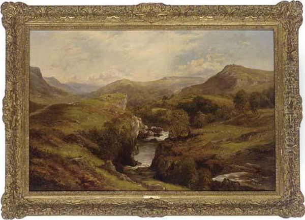 A River Winding Through An Extensive Landscape Oil Painting by Edward Henry Holder