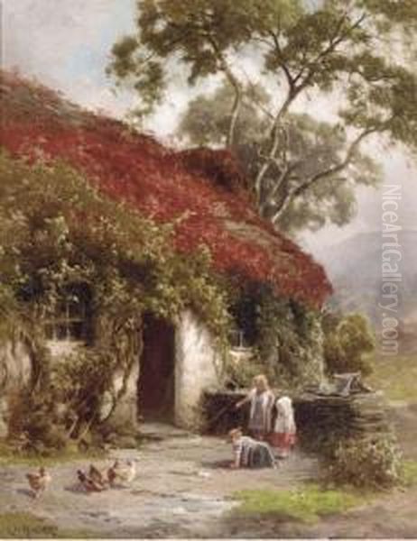 A Game Outside The Cottage Oil Painting by Edward Henry Holder