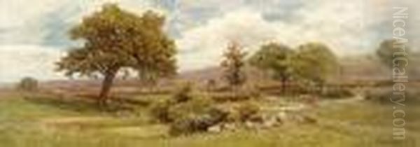 Sheep And Cattle Grazing In A Landscape Oil Painting by Edward Henry Holder