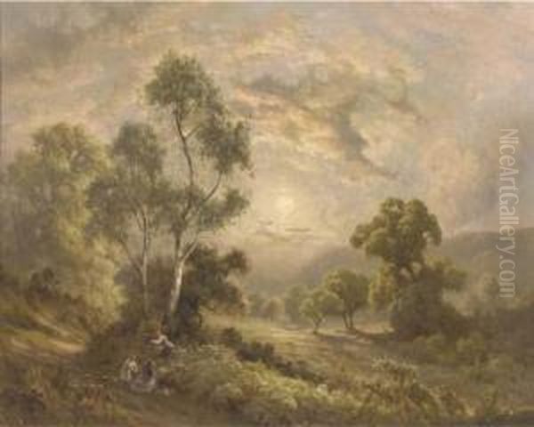 Children Playing On A Hillside Path Oil Painting by Edward Henry Holder