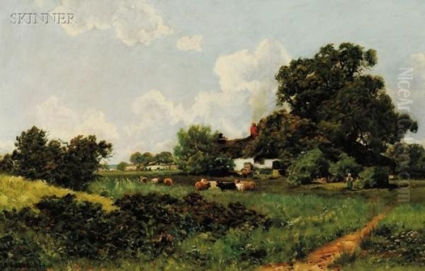 Pastoral Landscape With Grazing Cattle Oil Painting by Ramsome Gillet Holdredge