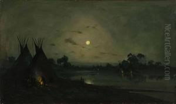 Indian Encampment In The Moonlight by Ramsome Gillet Holdredge