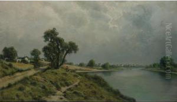 Riverine Landscape, Possibly Sacramento Oil Painting by Ramsome Gillet Holdredge