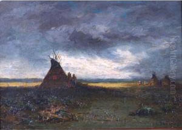 Indian Encampment Oil Painting by Ramsome Gillet Holdredge