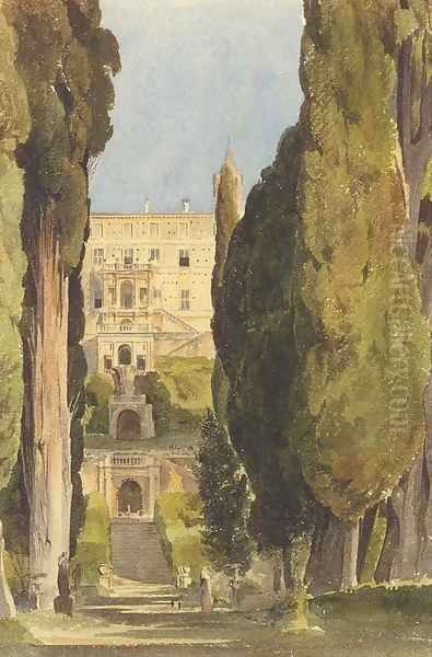 Villa D'Este, Tivoli, Italy Oil Painting by Thomas Hartley Cromek