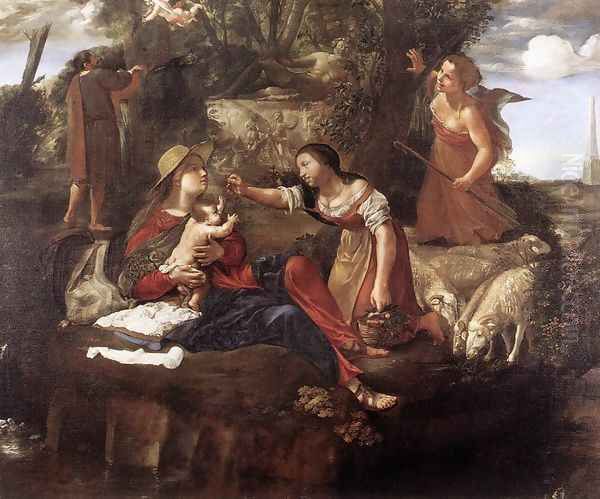 Rest on the Flight into Egypt 1630-45 Oil Painting by Angelo Caroselli