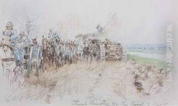 French Reinforcements On The Road ... Oil Painting by Gilbert Holiday