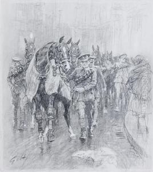 An Army Horse And Soldier Oil Painting by Gilbert Holiday