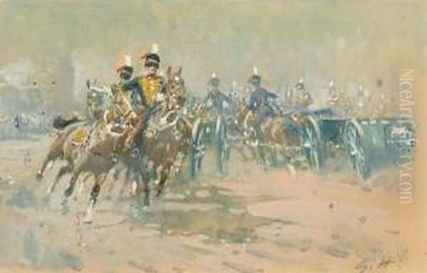 Charging Cavalry. Oil Painting by Gilbert Holiday