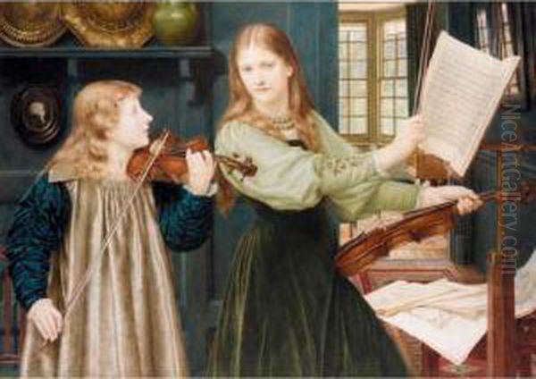 The Duet, Portrait Of Alexandra,
 Daughter Of Rev. G. Kitchin And Winifrid, Daughter Of The Painter Oil Painting by Henry Holiday