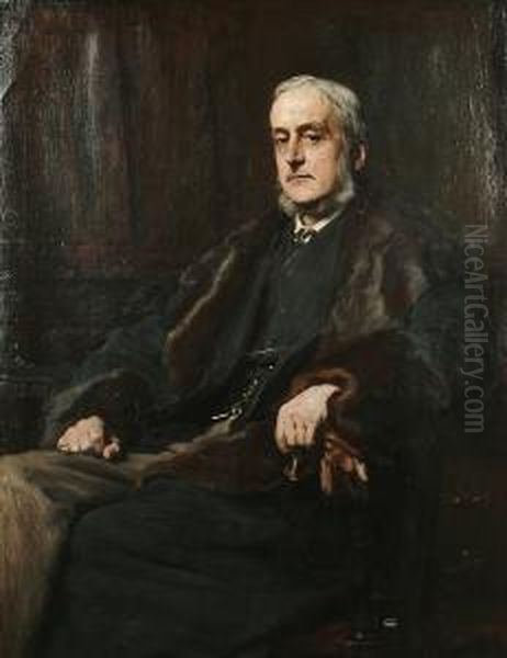 Portrait Of Henry Jeffreys Bushby, Seated, Wearing A Coat Edged With Fur Oil Painting by Frank Holl