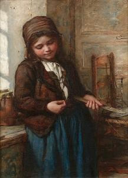 A Boulogne Fish Girl Oil Painting by Frank Holl