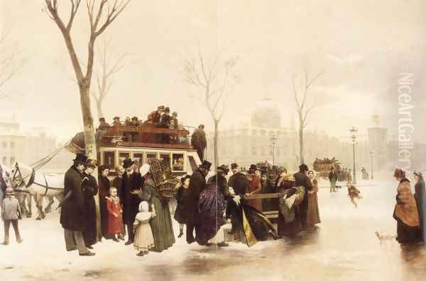 A Disturbance on Le Quai de Gesvres, Paris Oil Painting by Alphonse Cornet