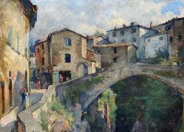 Ponte A Loro Ciuffenna Oil Painting by Alfons Hollaender