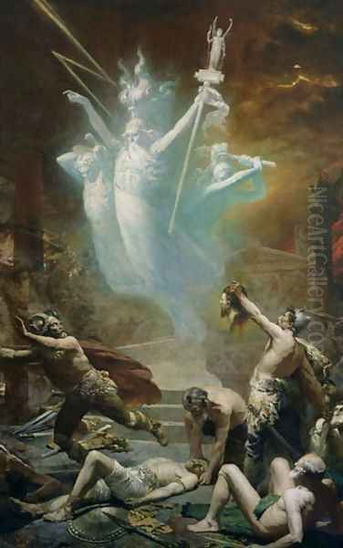 The Taking of the Temple at Delphi by the Gauls, 1885 Oil Painting by Alphonse Cornet