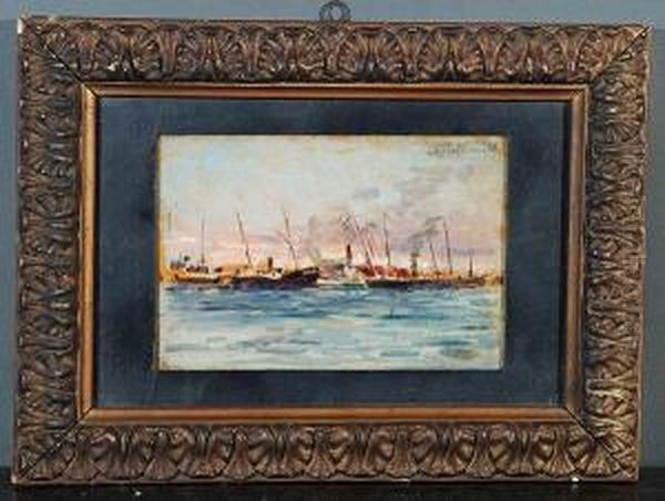 Il Porto Di Livorno Oil Painting by Alfons Hollaender