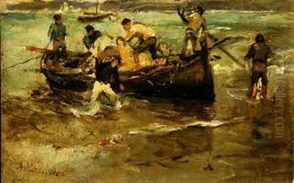 Ritorno Dalla Pesca Oil Painting by Alfons Hollaender