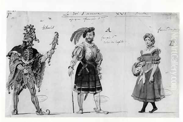 Costume designs for 'Le Roi s'amuse' Oil Painting by Auguste de Chatillon