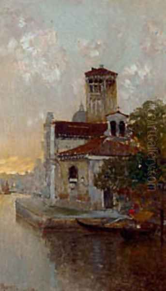 A Venetian Canal At Dusk Oil Painting by Herrer Cesar