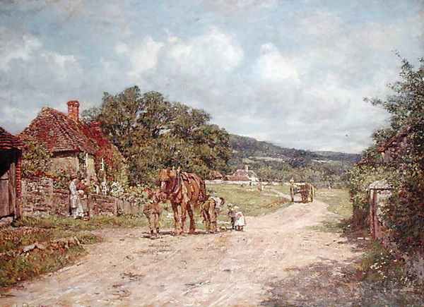 A Village Scene Oil Painting by James Charles