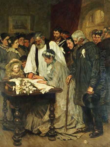 Signing the Marriage Register, 1896 Oil Painting by James Charles