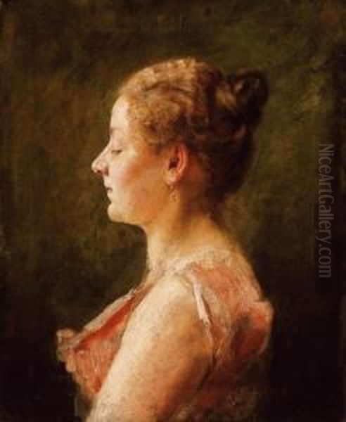 Girl With A Bun Oil Painting by Simon Hollosy