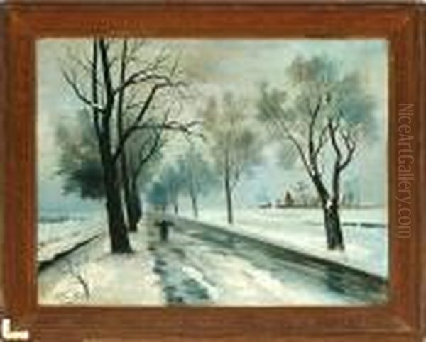 A Winter Landscape Oil Painting by Per Daniel Holm